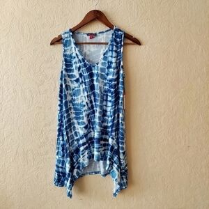 Vince Camuto Blue Tie Dye Tank Top Sharkbite Hem Tunic NEW Sz XS